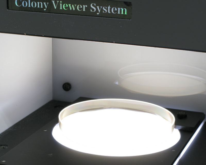 細菌検査用計測装置にセットされた検体の入ったシャーレ