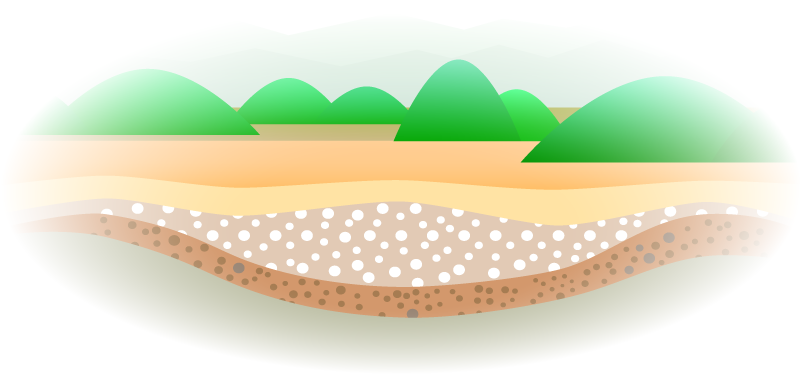 山々と大地の下の地層の絵