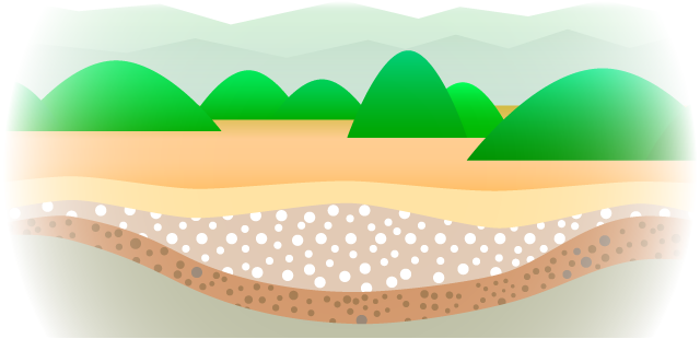 山々と大地の下の地層の絵
