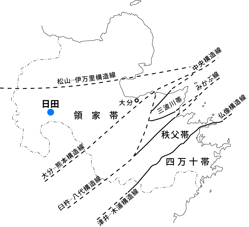 大分県の断層を表す構造線