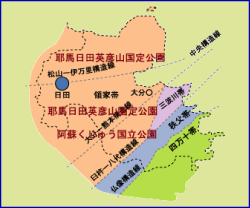 大分県の断層を表す構造線